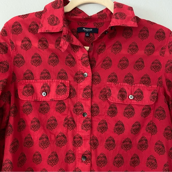 Madewell Ex-Boyfriend Red Leaf Paisley Button Down Shirt - Picture 4 of 10